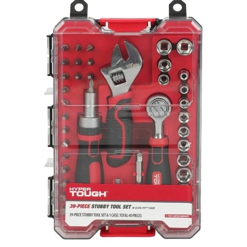 Hyper Tough 39-Piece Stubby Tool Set in Click Fit™ Case NEW